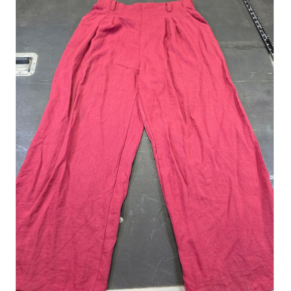 Halara Red Wide Leg Pleated Trousers High Waisted Elastic Back Pants Size L